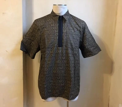 GIVENCHY RUNWAY BROWN STARS ALLOVER LOGO PRINT WITH BLACK BOLD ZIP POLO SHIRT M - Image 1 of 4