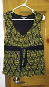 Apt. 9 Stretch women's sleeveless v-neck lined blouse top size L black green - Picture 1 of 4