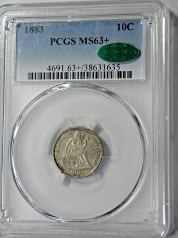 1883 LIBERTY SEATED 10c PCGS MS63+ CAC CHOICE PLUS GRADED SEATED DIME Cover