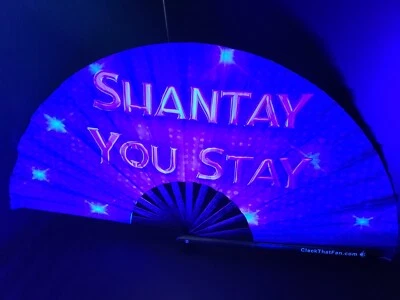 Double sided design 14" UV glow bamboo clack fan for parties circuit - Image 1 of 4