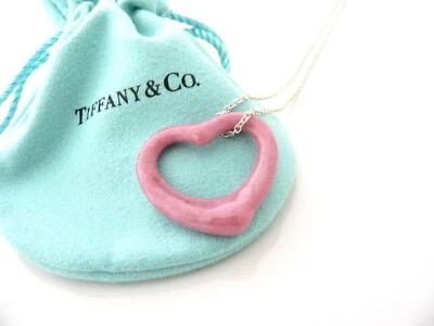 Collar Tiffany & Co Rosa Corazón Abierto Peretti Piedras Preciosas Colgante Cadena Plata Amor Foto 1 de 4
