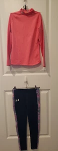 Under Armour Girl's Cold Gear, Youth Large, Set of 2, Pink Shirt and Leggings - Picture 1 of 21