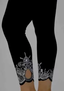 Neu Damen-Leggings Übergröße lasergeschnittene Pailletten in voller Länge mit Loch 12-26 - Bild 1 von 4