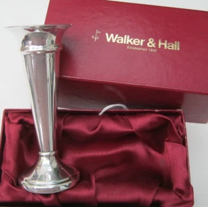 Vintage Walker & Hall Silvered Trumpet Vase Complete With Original Retail Box - Picture 1 of 4