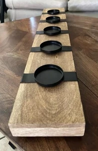 Mango Wood Candle Holder for Mantle Coffee Table Made in India Black Metal 35” - Picture 1 of 7