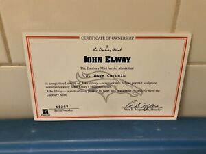 Danbury Mint  -  Denver Broncos  John Elway   -   C.O.A