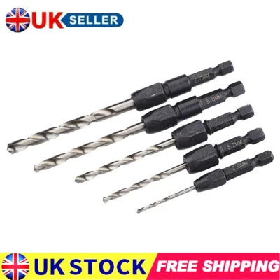 QNGENET 5Pcs Snappy Quick Change Hex Shank HSS Drill Bit Set 2,3.2,4,5,6mm