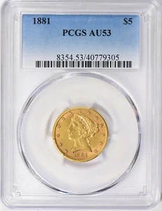 1881 LIBERTY HEAD $5 HALF EAGLE GOLD PCGS AU53 - Picture 1 of 3
