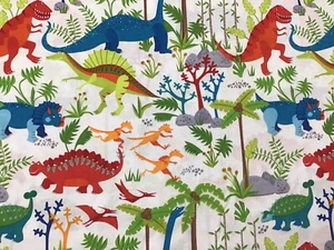 Jungle Dinosaur Print Half Metre Quilting Cotton Fabric 50cm x 110cm On White - Picture 1 of 5