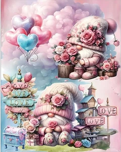 5D DIY Flowers Gnome Diamond Painting Kits for Adults-Full Drill round Valentine - Picture 1 of 7
