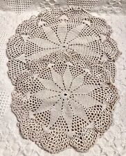 4 Beige Round Hand Crochet Vtg Doily”s 2 Large Approx 13”  & 2 Small Approx 10”