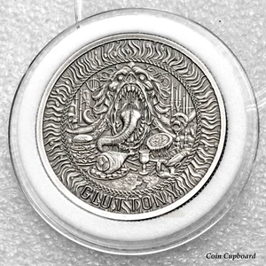 GLUTTONY - One of the 7 Deadly Sins - 1oz .999 antiqued silver round in capsule - Picture 1 of 2