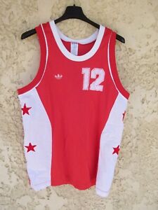 Maillot basket ADIDAS vintage porté n°12 rouge étoile shirt jersey maglia XL