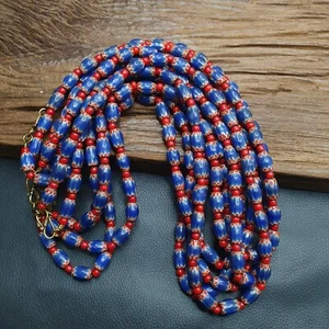 Classic Venetian White Hearts & Blue Chevron Beads Necklace - Picture 1 of 20