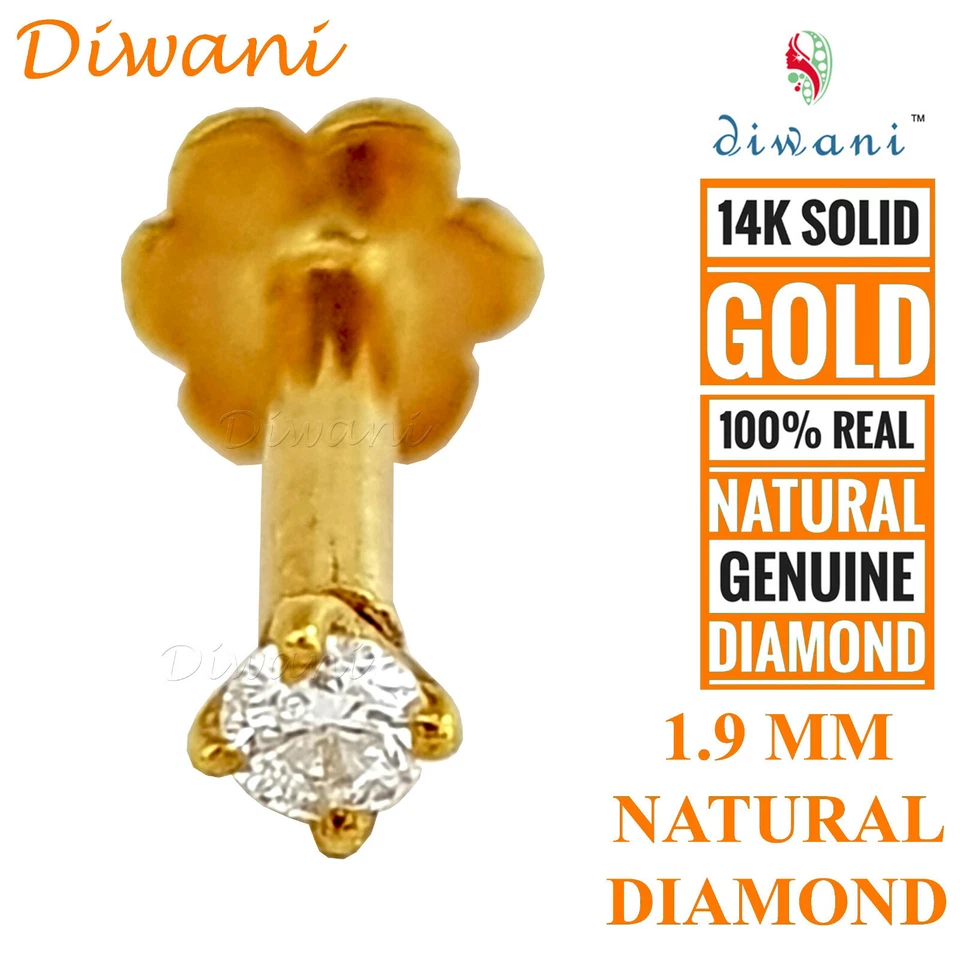 1.9mm Echt Si Diamant Hochzeit Nase Lippen Labret Monroe Nieten Piercing Mit 14k - Bild 1 von 4