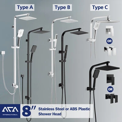 ACA WELS 8'' Square Shower Head Set Handheld Gooseneck Diverter Arm /Mixer Taps - image 1 of 2