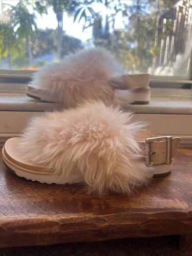 SANDALI INFRADITO UGG HOLLY PELLICCIA MORBIDA OCRA SLINGBACK TAGLIA US 6 DONNA