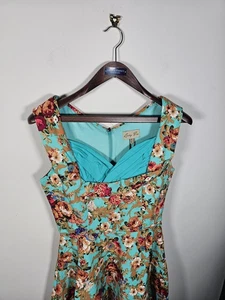 Vestido Lindy Bop Reino Unido 10 Floral Turquesa Ofelia Primavera Jardín Fiesta Columpio - Imagen 1 de 15
