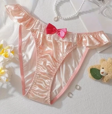 Vtg Styl Leopard Print Glossy Satin & Bikini Brief Panties XL NEW Big Bow - Image 1 of 4