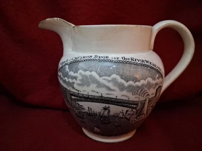 Antique 19th Century Black Printed Jug Sunderland Iron Bridge & Verse 11cm - Image 1 of 4