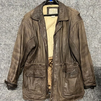 Chaqueta de Cuero Bill Blass Hombre M Marrón De Colección Peso Pesado Bolsillo Cremallera  Foto 1 de 4