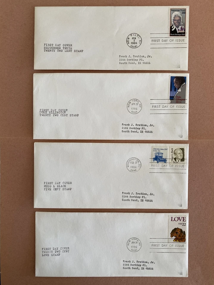 4-1986 FDC Sojourner Truth, Duke Ellington, Hugo Black, Love Stamp - Image 1 of 1