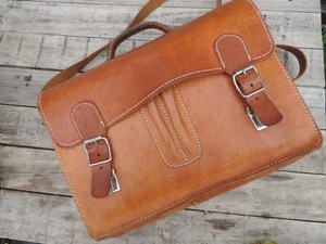 Echt hellbraun Rohleder handgefertigte Aktentasche Umhängetasche Schultertasche. - Bild 1 von 4