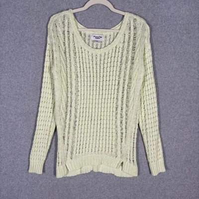 Suéter Y2K American Eagle Crochet Tejido Abierto Mediano Amarillo Lima Malla Playa Foto 1 de 4