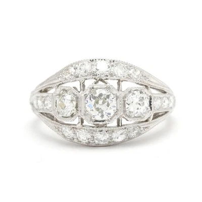 Anillo Art Deco con cúpula de diamantes de 1,28 quilates, platino, anillo tamaño 7,75 Foto 1 de 4