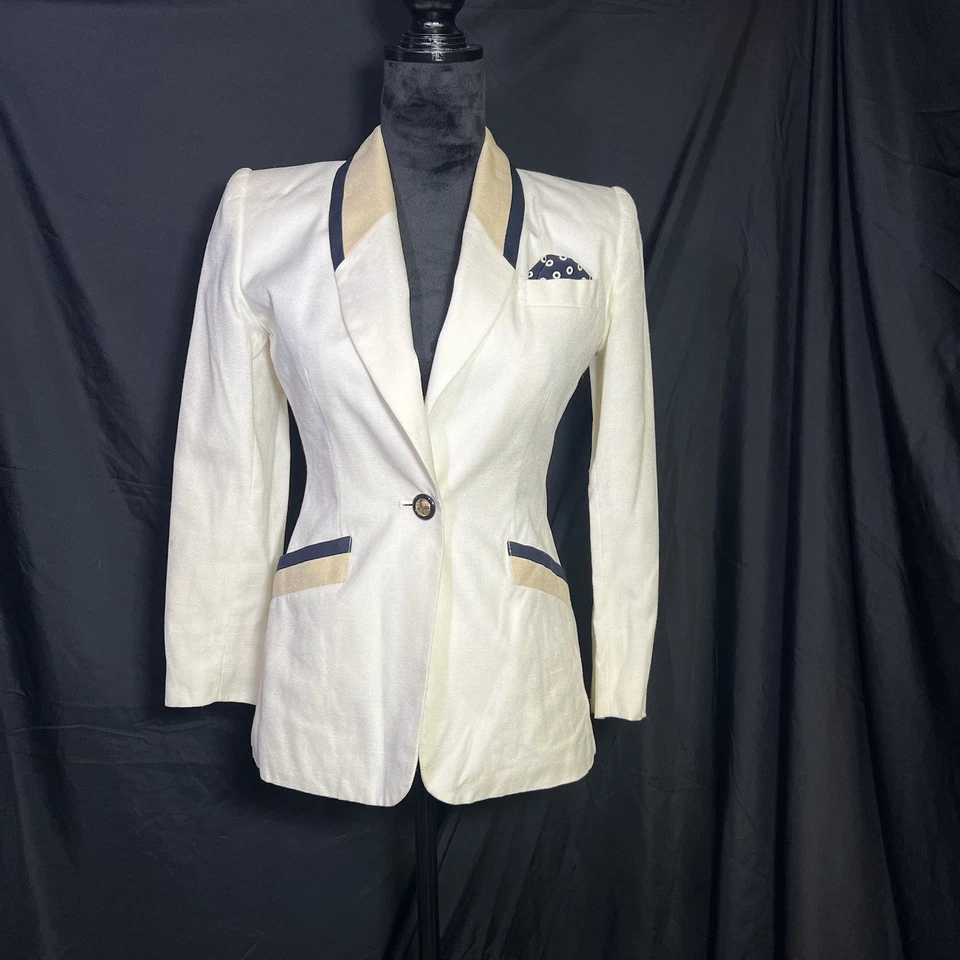 Blazer/chaqueta vintage Petite Sophisticate para mujer X-Small blanco roto Foto 1 de 4