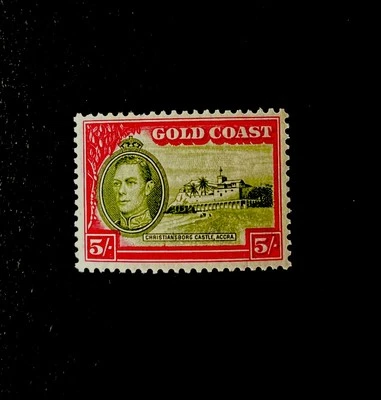 Gold Coast 1938 GVI sg131 perf 12 5s olv-grn & carmine. Lightly hinged. - Image 1 of 2