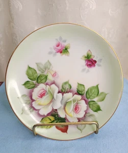 Vintage 6" handbemalte ROSEN dekorative Platte mit Goldrand - Bild 1 von 6