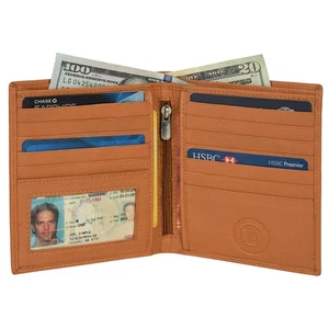 Men's Genuine Leather Bifold Wallet Slim Hipster Cowhide Credit Card ID New Tan - Picture 1 of 9
