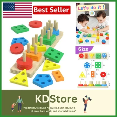 Wooden Shape Sorter Toddler Toy for 1-3  Olds Educational Learning Gift - Image 1 of 4
