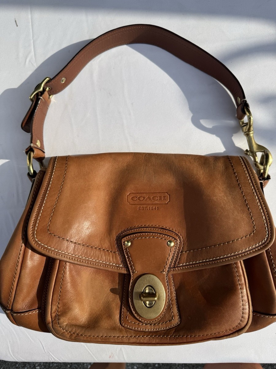 バッグ vintage coach leather hand bag turn lock Vintage Coach Brown Leather Shoulder Bag Flap Bag Turn Lock