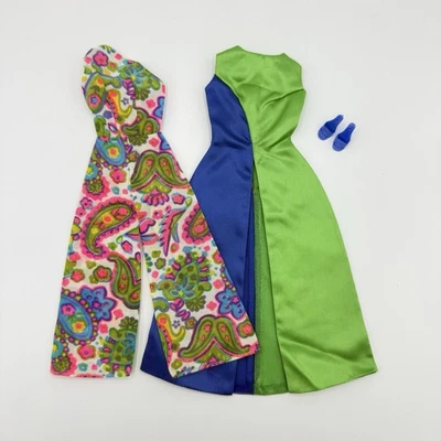 Vintage Barbie Patio Party Outfit Paisley Jumpsuit W/ Blue Japan Mules #1692 - Image 1 of 4