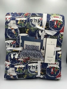 Juego de edredón Vera Bradley King globos de nieve azul marino Navidad vacaciones ropa de cama nuevo en paquete - Imagen 1 de 7