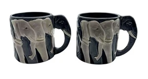 Tazas de café Otagiri 3D elefante diseño Tom Taylor pintadas a mano Japón en relieve - Imagen 1 de 6