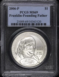 2006-P $1 Franklin Founding Father Tercentenary Commemorative Dollar PCGS MS 69 - Picture 1 of 4