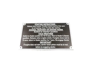 DATA PLATE (STARTING INSTRUCTIONS )FITS TO MASSEY FERGUSON TRACTOR 35 35X - Picture 1 of 6