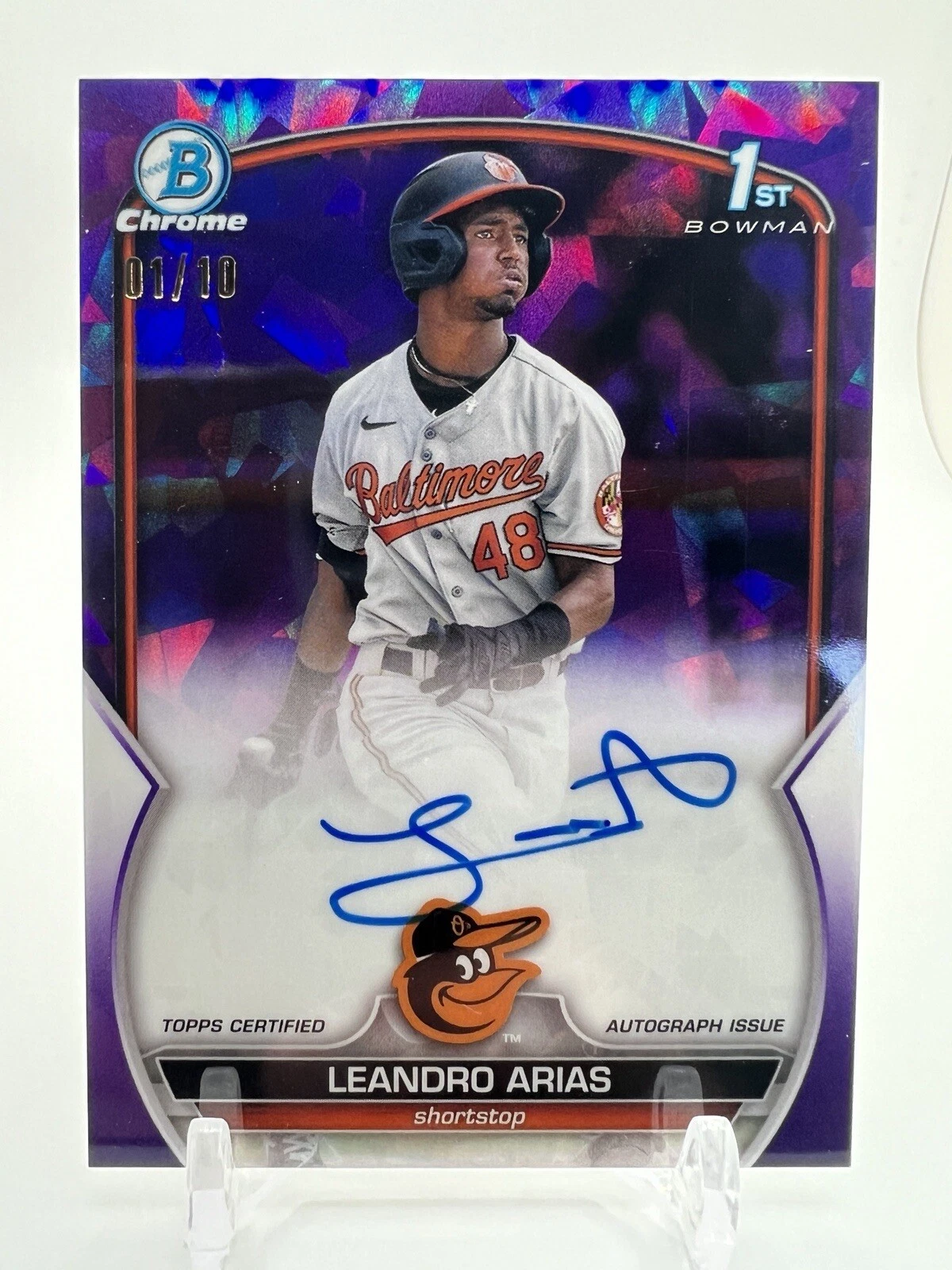 Leandro Arias - 2023 Bowman 1st Chrome Sapphire Purple AUTO - 1/10!