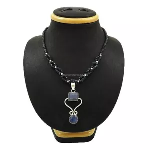 Zaffiro Blu Pietra Argento Sterling Massiccio Sorella Grappolo Lunetta Collana - Foto 1 di 7