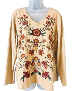 Reba Damen XL Tunika Oberteil V-Ausschnitt bestickt langarm leicht Boho - Bild 1 von 11