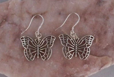 Tibetan Silver Filigree Butterfly,925 Silver Hook Earrings.Handmade In Gift Bag Foto 1 de 3