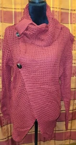 Maglione donna nuovo con scatola taglia M/L maglia waffle collo cappuccio spacco davanti rosso cremisi pullover - Foto 1 di 6