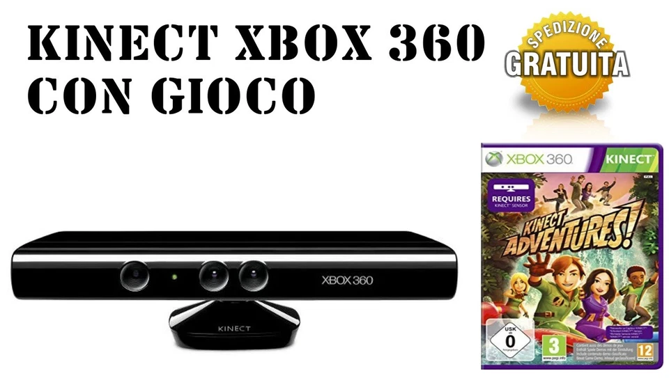 KINECT XBOX 360 CON GIOCO KINECT ADVENTURES ! ORIGINALE MICROSOFT - Immagine 1 di 1