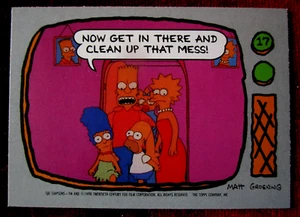 THE SIMPSONS - Card #17 - BART, HOMER, LISA, MARGE- "CLEAN UP" - TOPPS 1990 - Picture 1 of 2