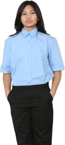 Girls School Uniform Blue Short Sleeve Blouse Shirt Polycotton Size 2-24 Years - Picture 1 of 4