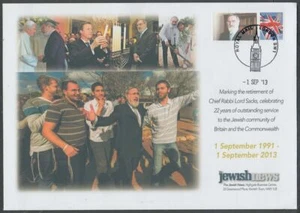 GRAN BRETAÑA #PGS003 LORD RABBI JONATHAN SACOS Z"L en SELLO PERSONALIZADO FDC - Imagen 1 de 1