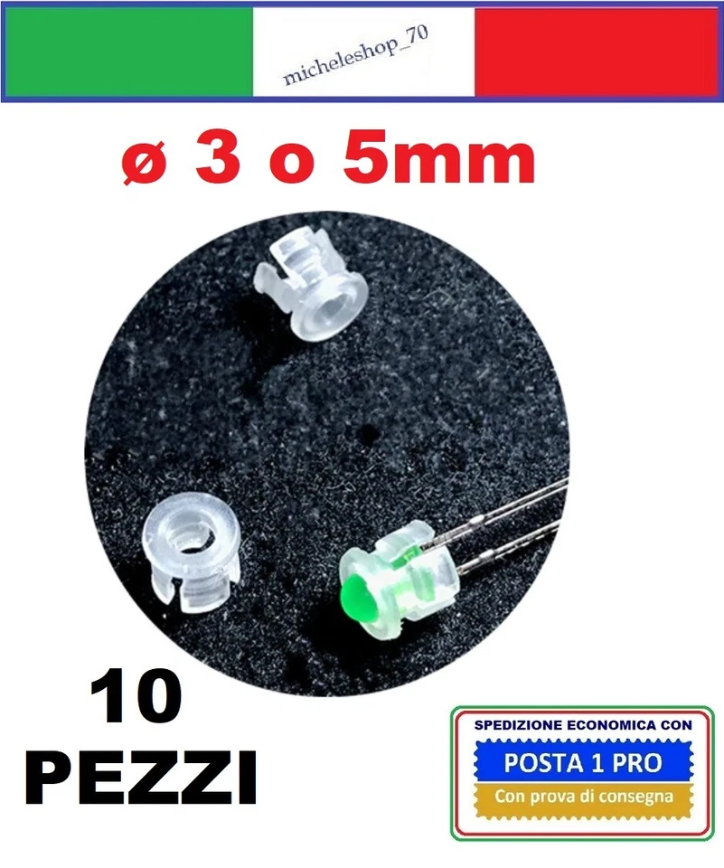 supporto da pannello per diodo led ø 3 o 5mm in plastica trasparente led holder  - Immagine 1 di 1